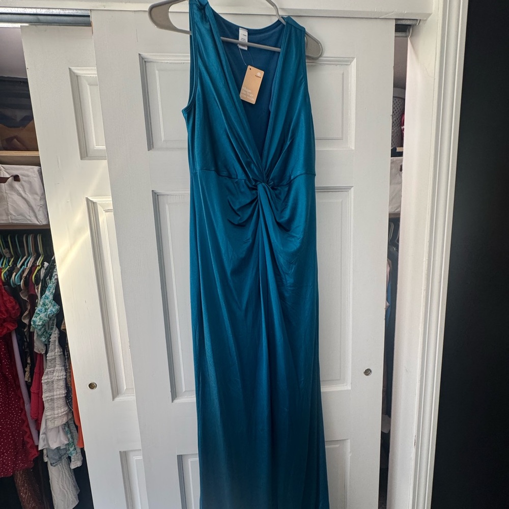 Popilush Teal Sleeveless Maxi Dress with Built-In Shapewear – Size XXL – NWT